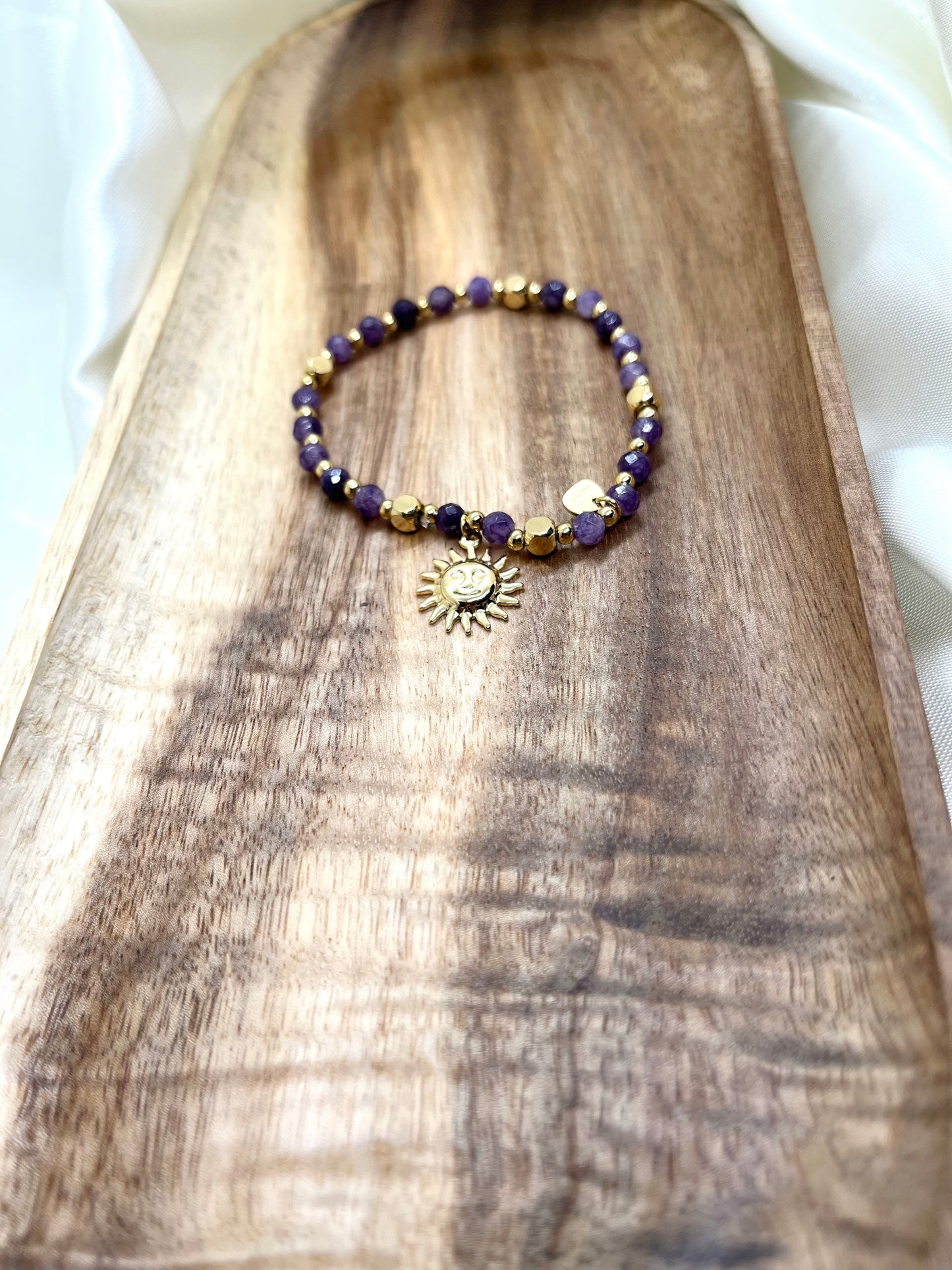 Bracelet doré et violet soleil - Améthyste