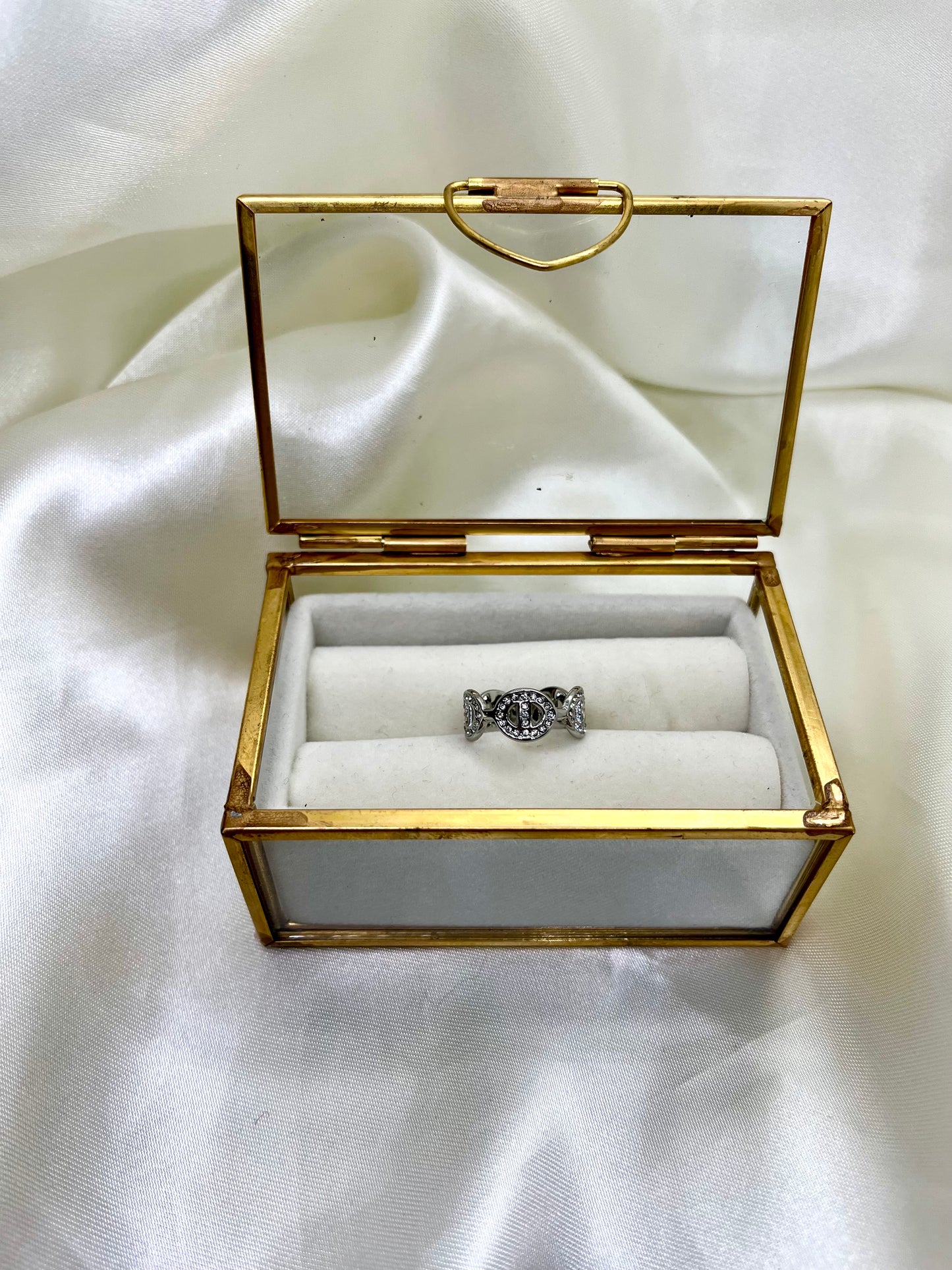 Bague argenté et strass maille marine
