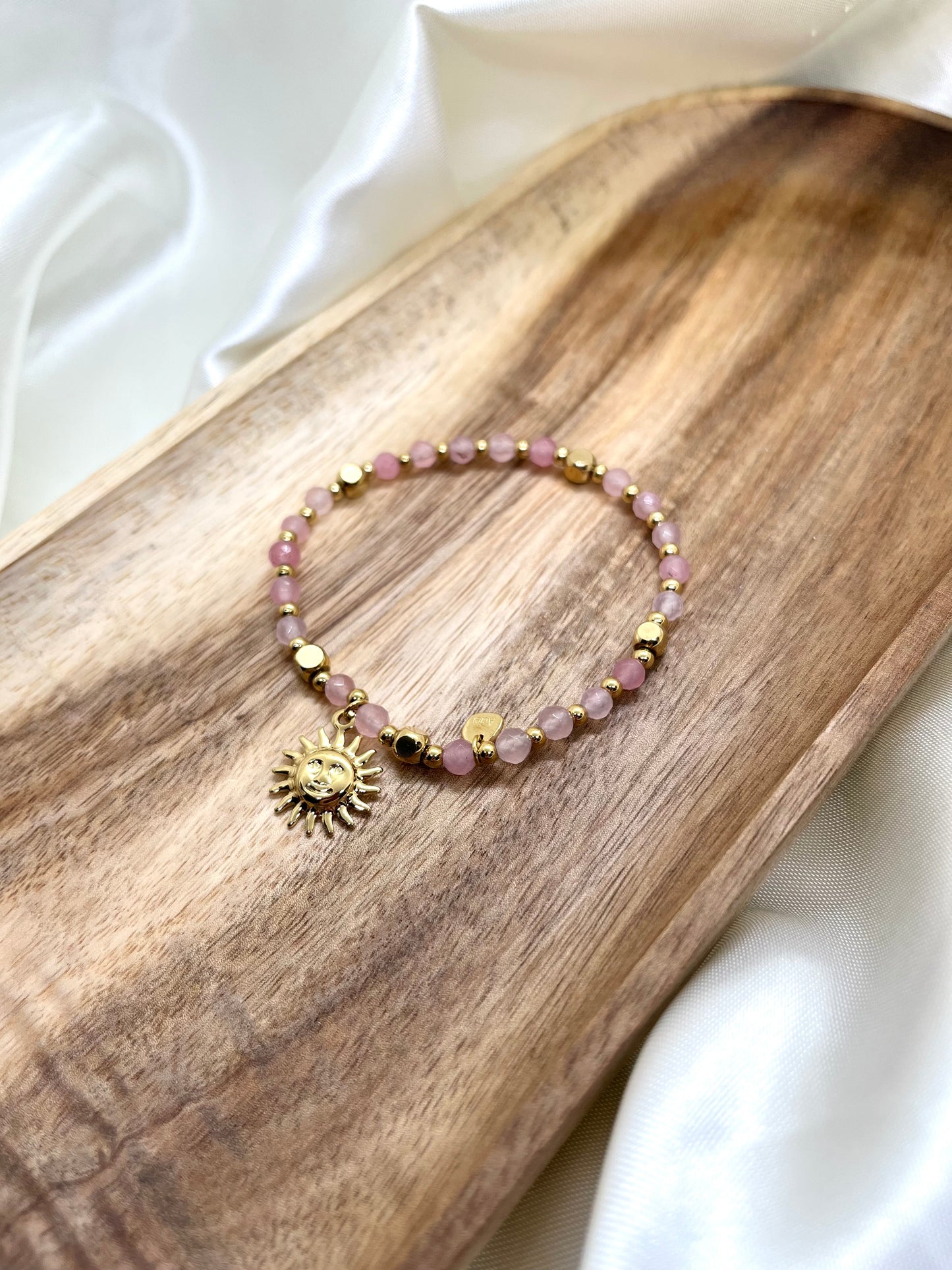 Bracelet doré et rose pâle soleil - Quartz rose