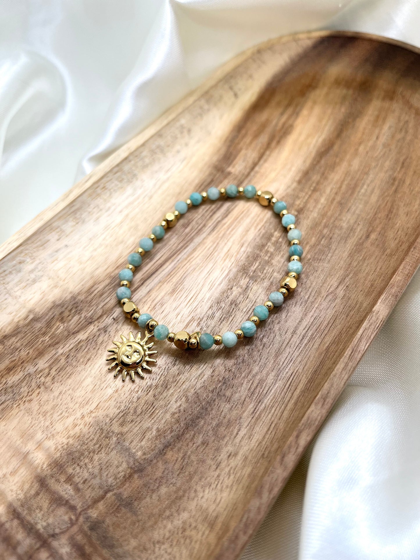 Bracelet doré et vert bleu soleil - Amazonite
