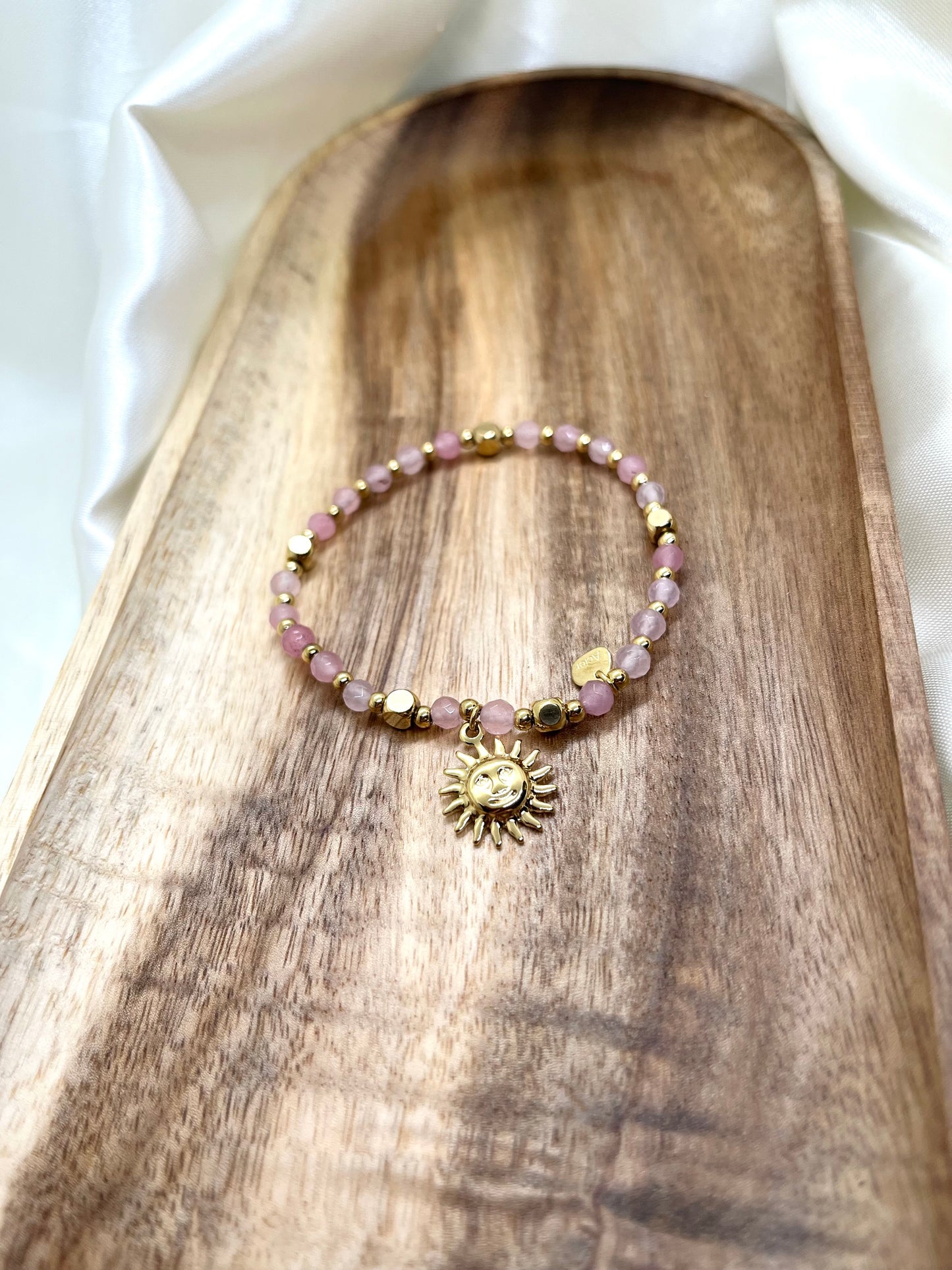 Bracelet doré et rose pâle soleil - Quartz rose