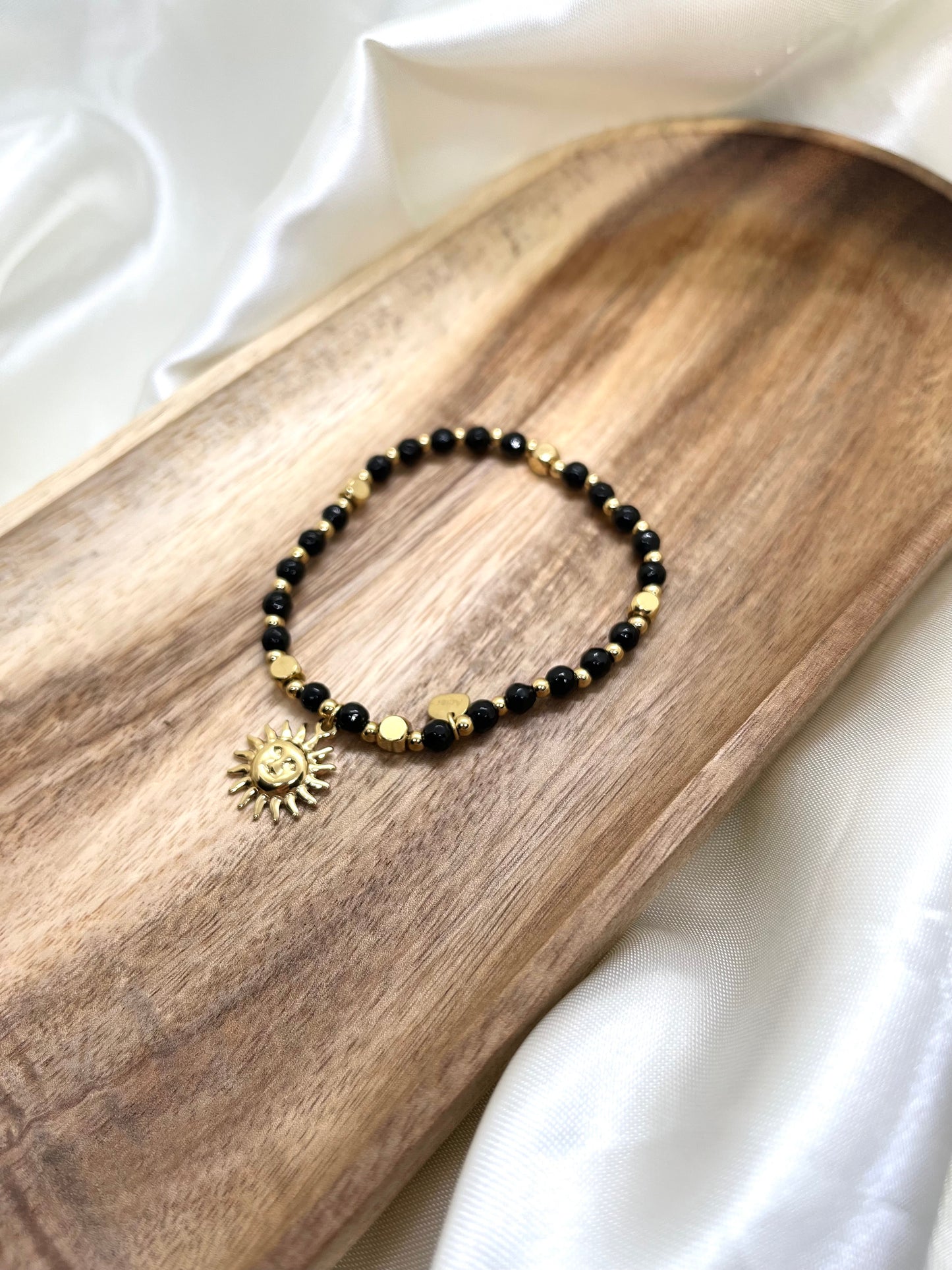 Bracelet doré et noir soleil - Agate noire