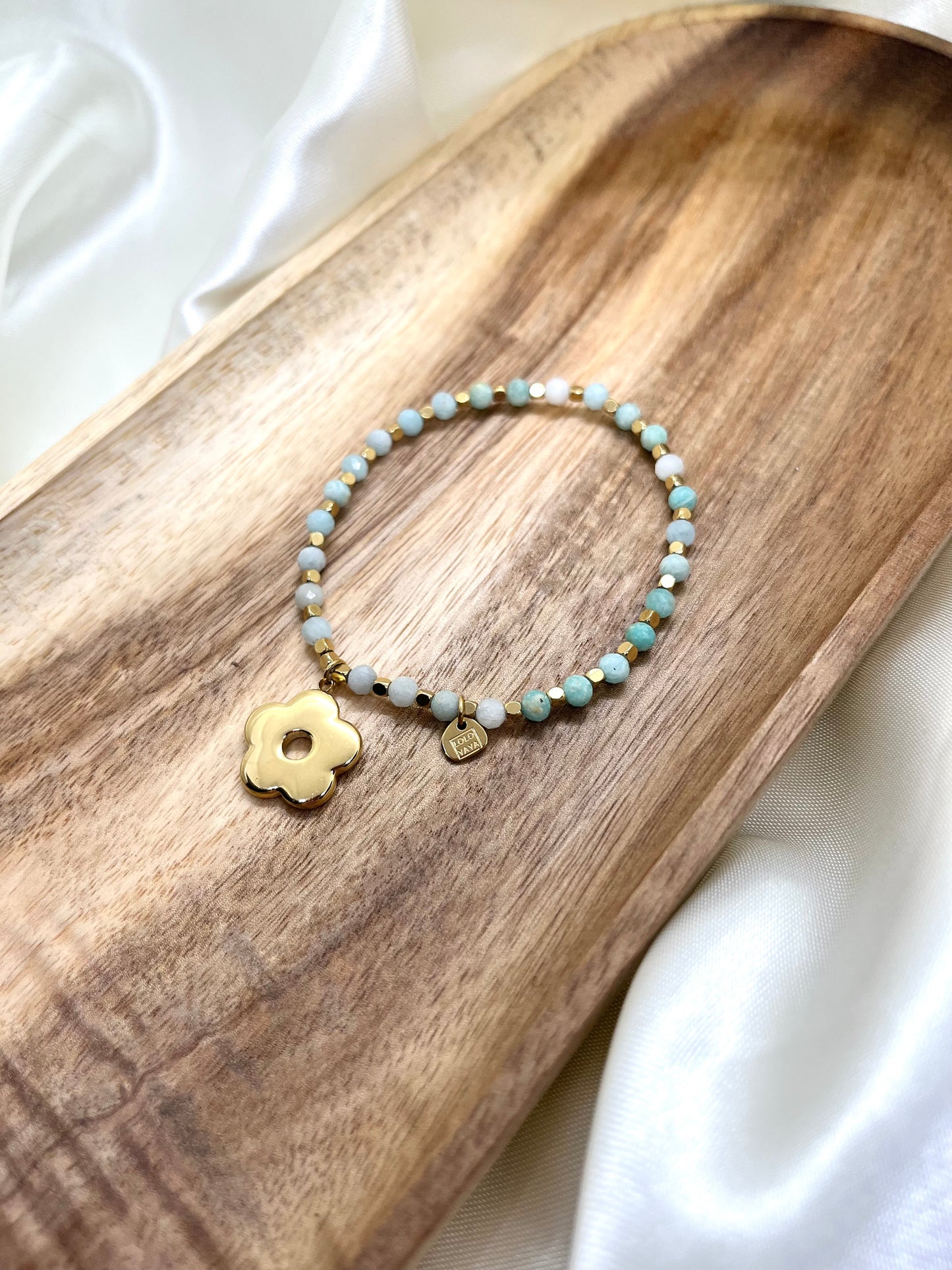 Bracelet doré et vert / bleu fleur - Amazonite