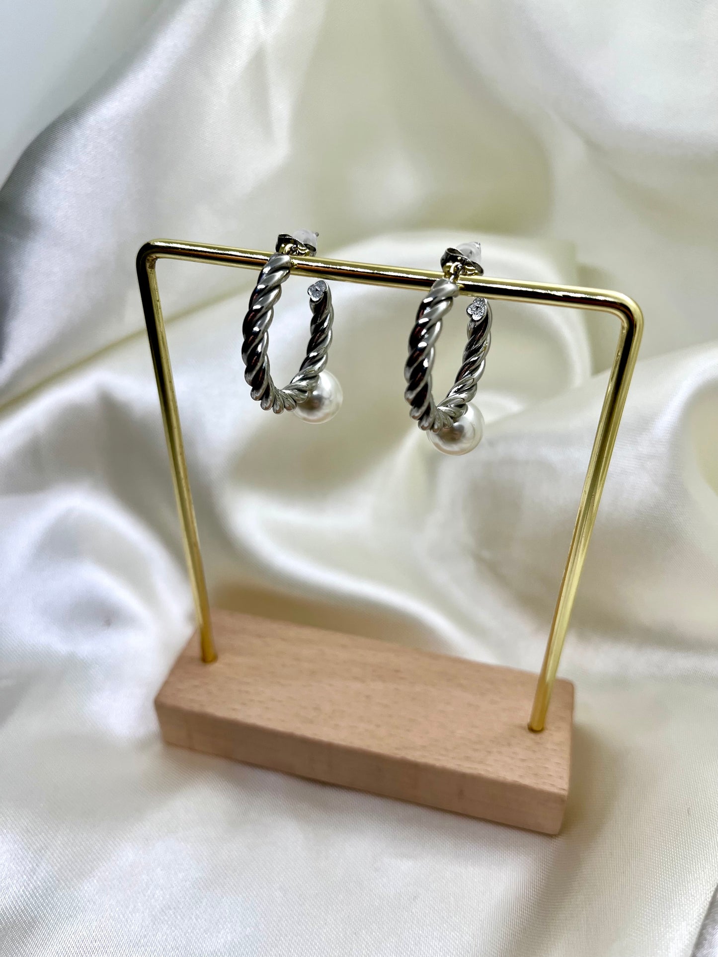 Boucles d’oreilles anneaux argent et nacré