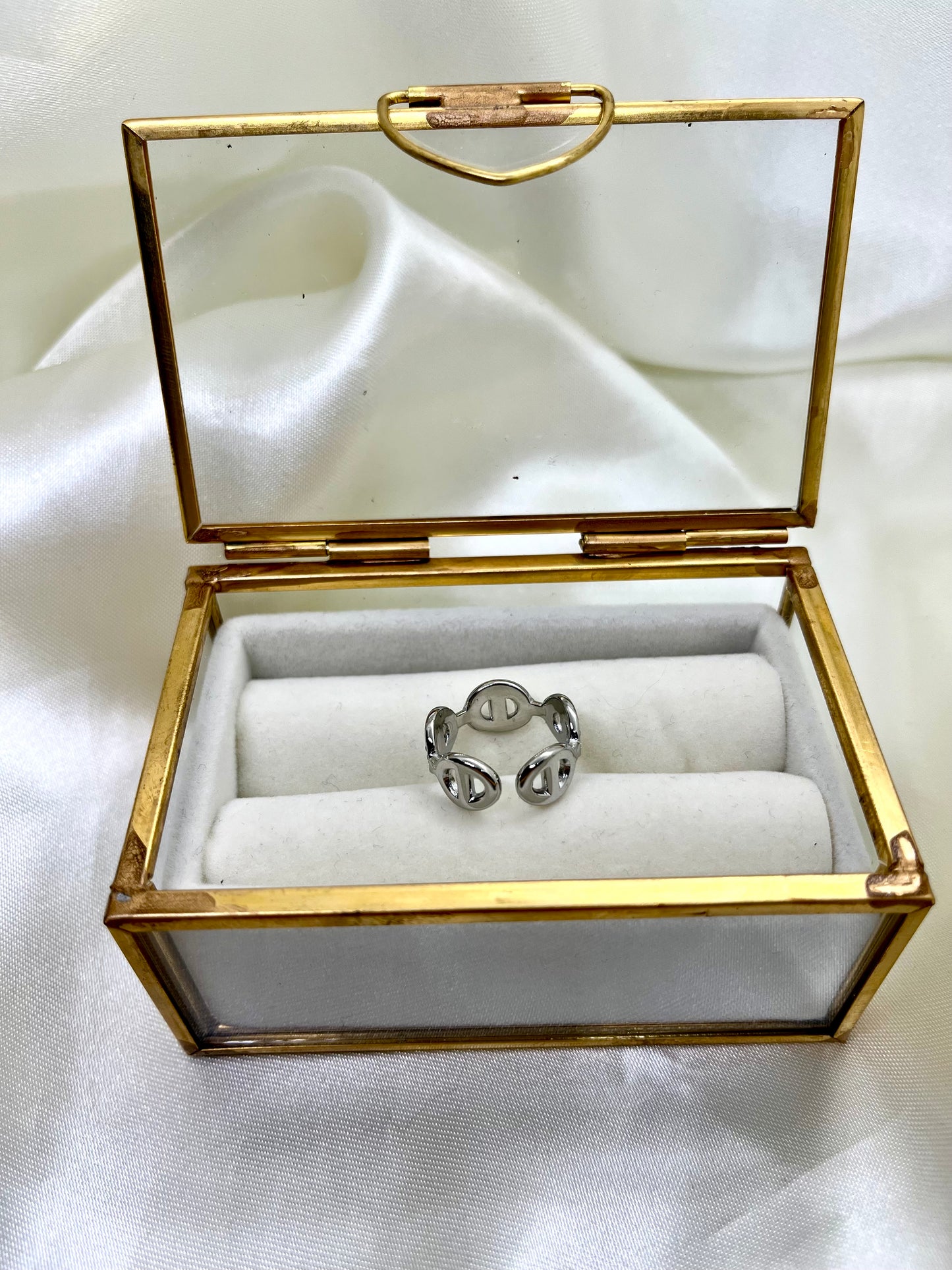 Bague argenté et strass maille marine