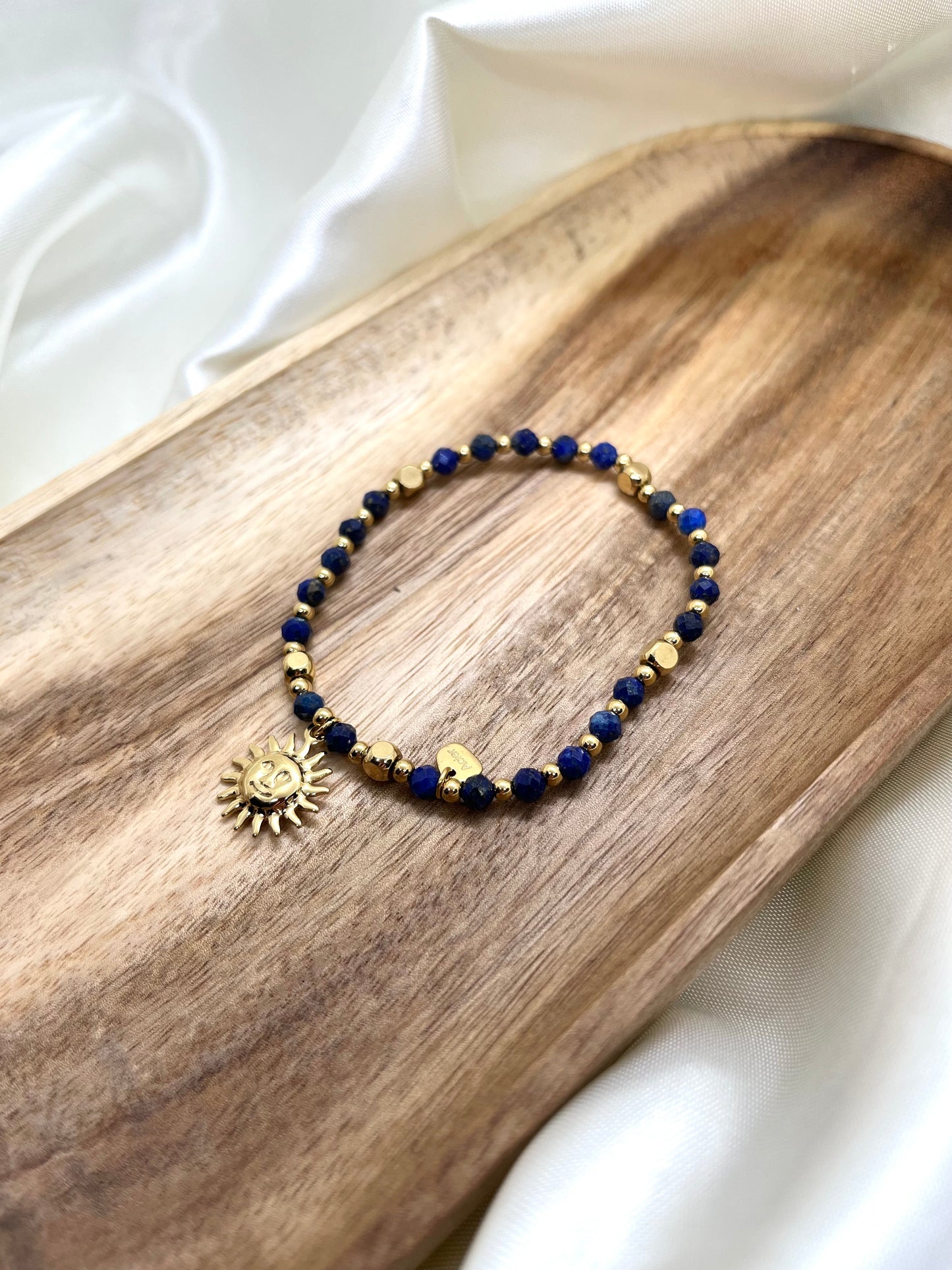 Bracelet doré et bleu foncé soleil - Lapis-Lazuli