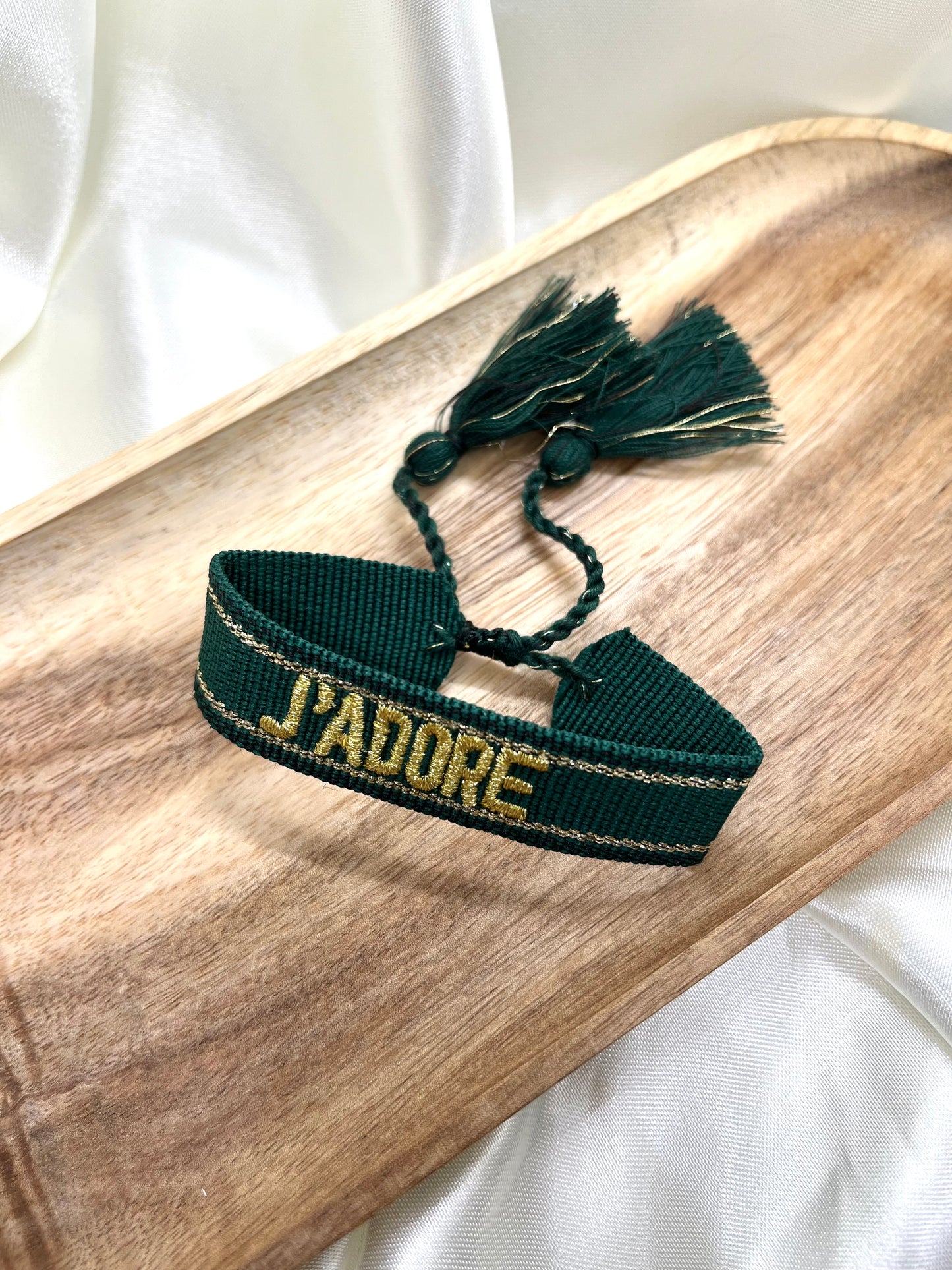 Bracelet j’adore vert sapin et doré