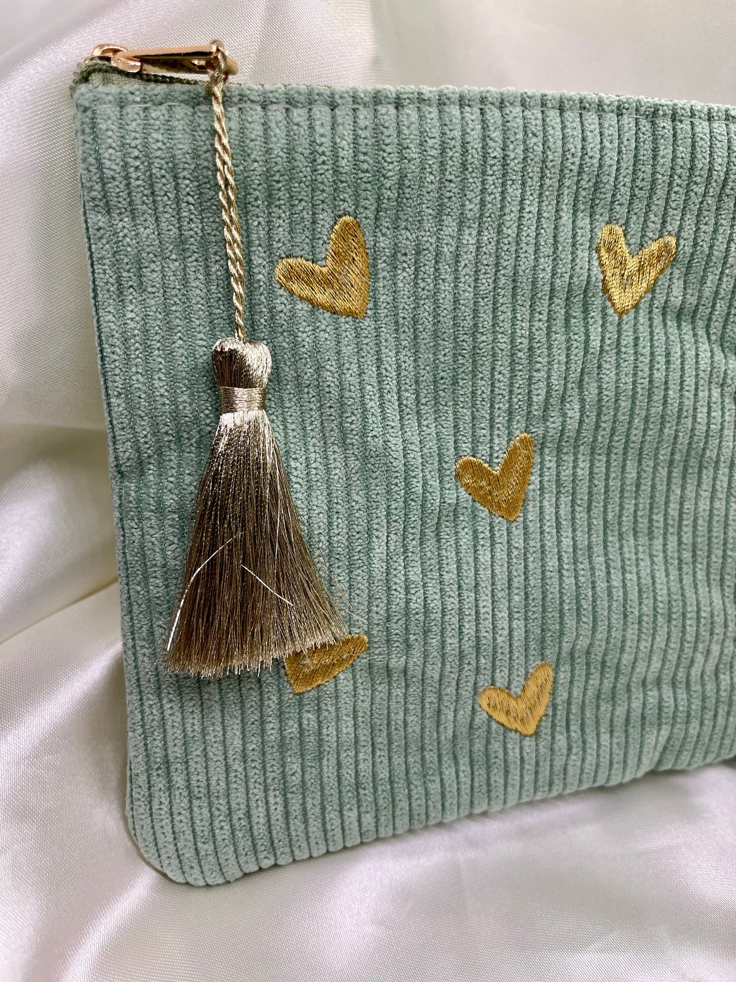 Pochette bleu et cœurs doré