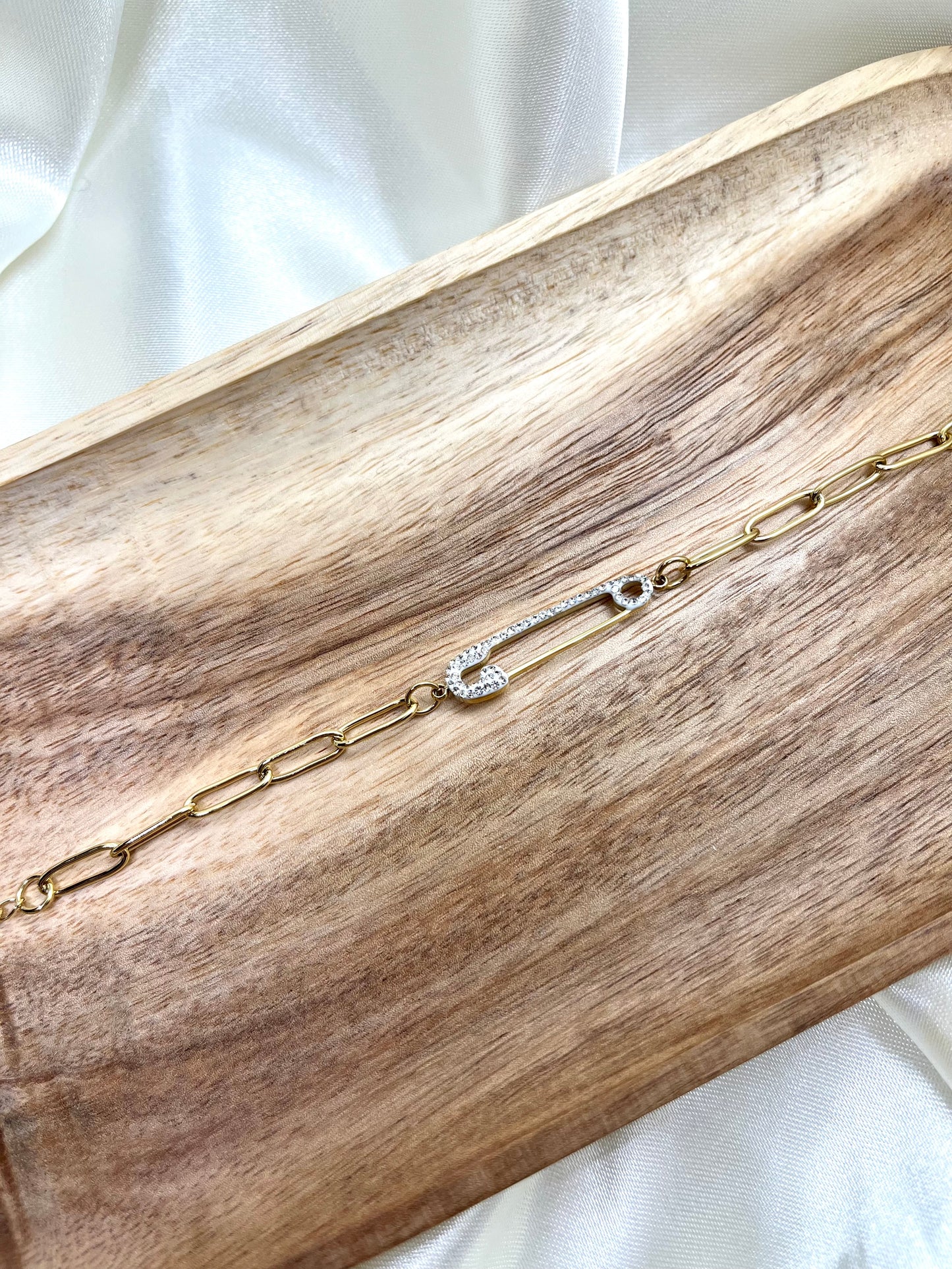 Bracelet doré trombone strass