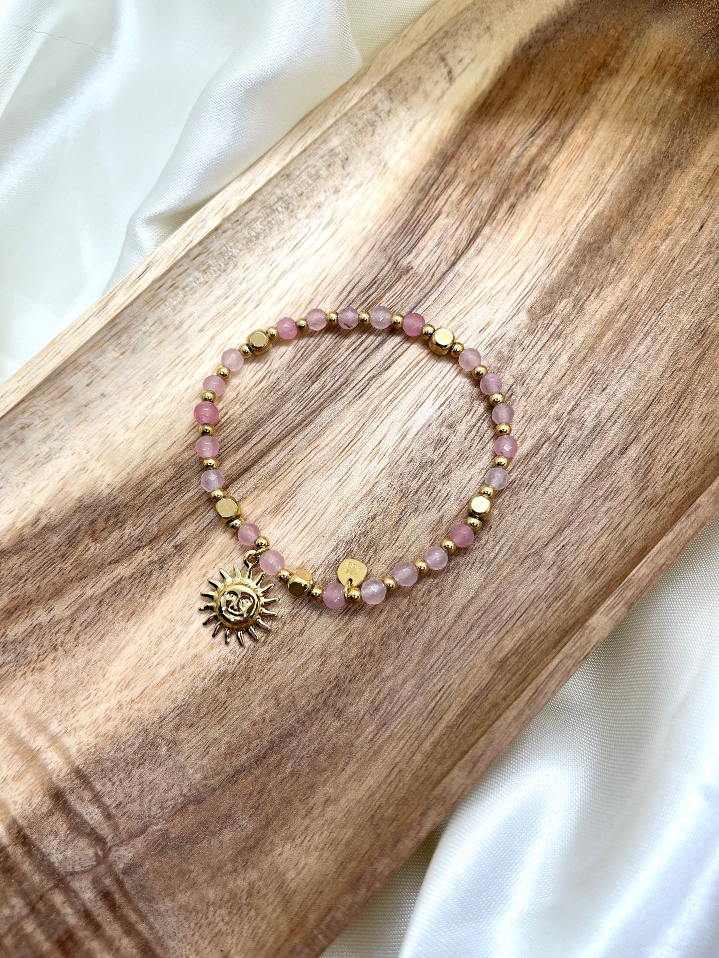 Bracelet doré et rose pâle soleil - Quartz rose