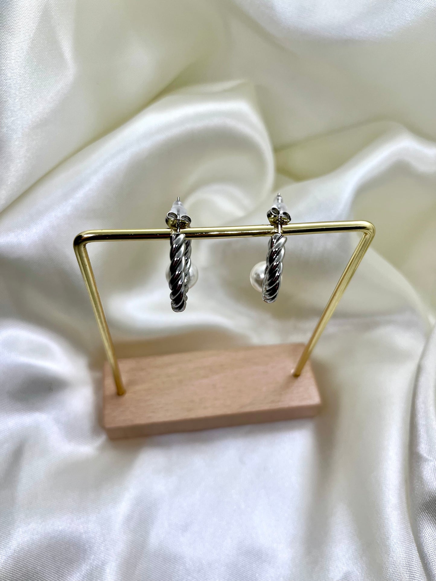 Boucles d’oreilles anneaux argent et nacré