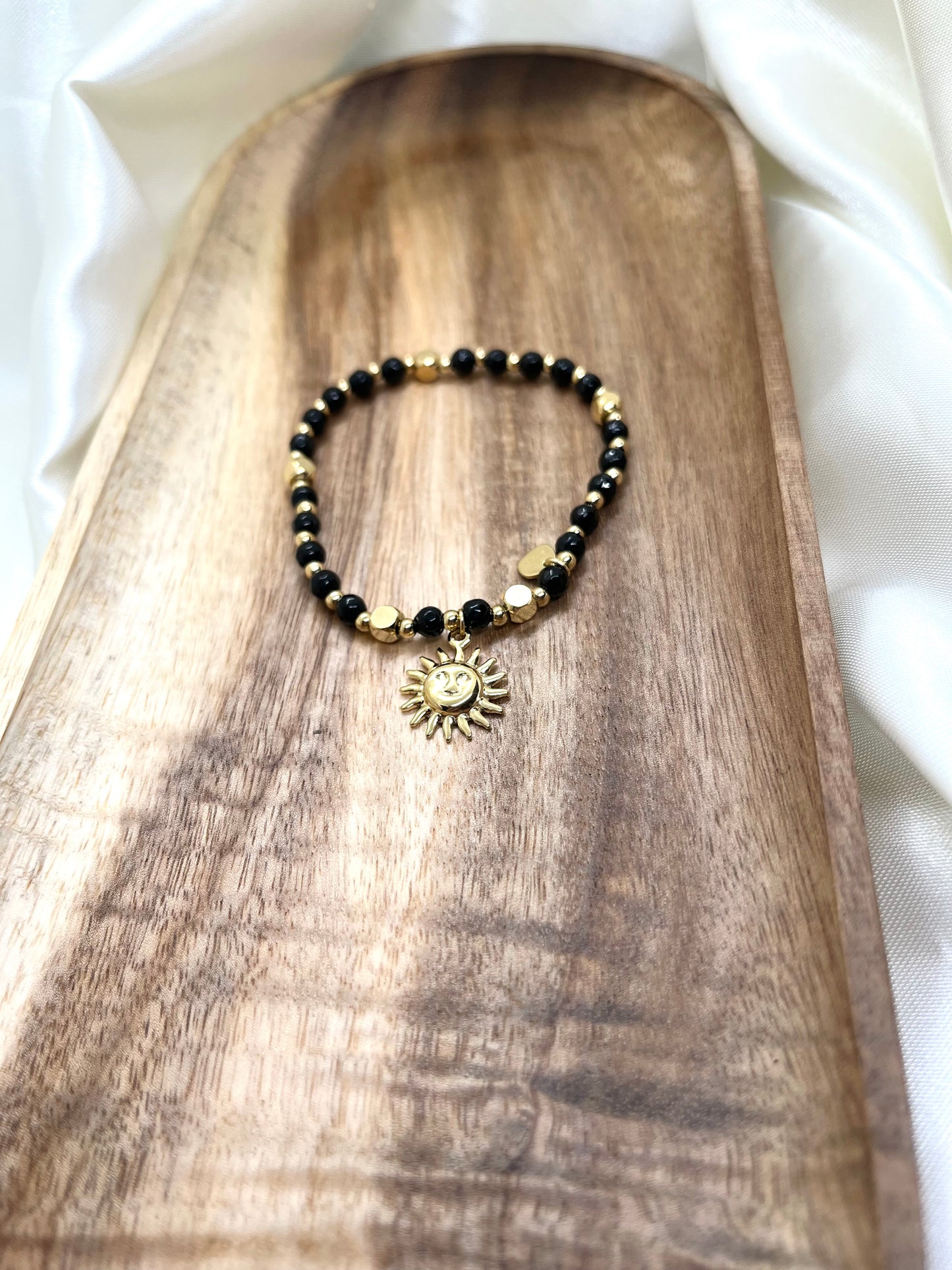Bracelet doré et noir soleil - Agate noire