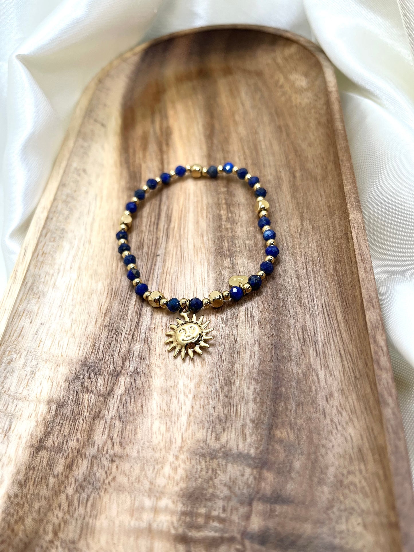 Bracelet doré et bleu foncé soleil - Lapis-Lazuli