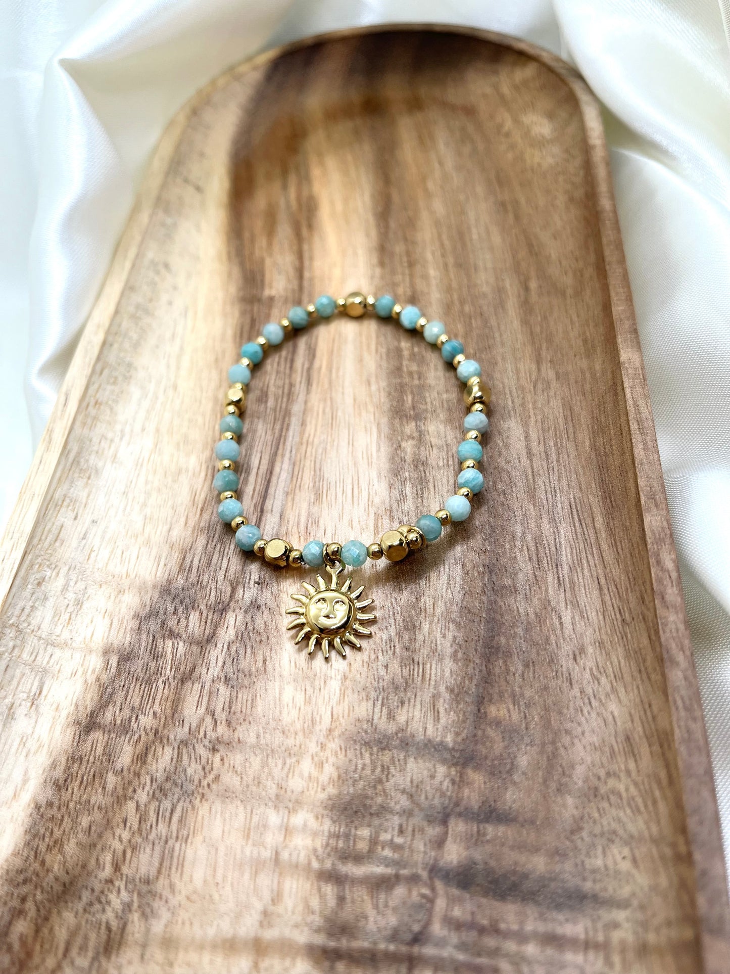 Bracelet doré et vert bleu soleil - Amazonite