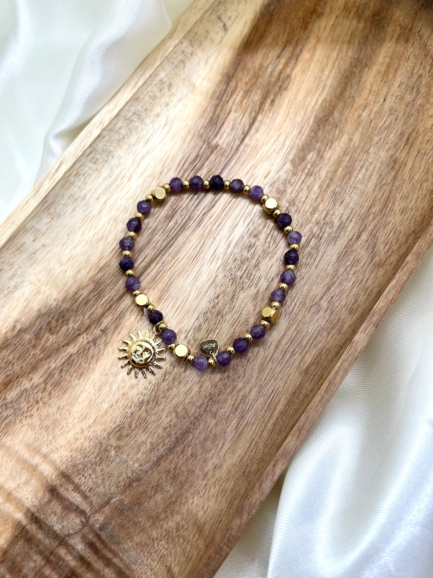 Bracelet doré et violet soleil - Améthyste