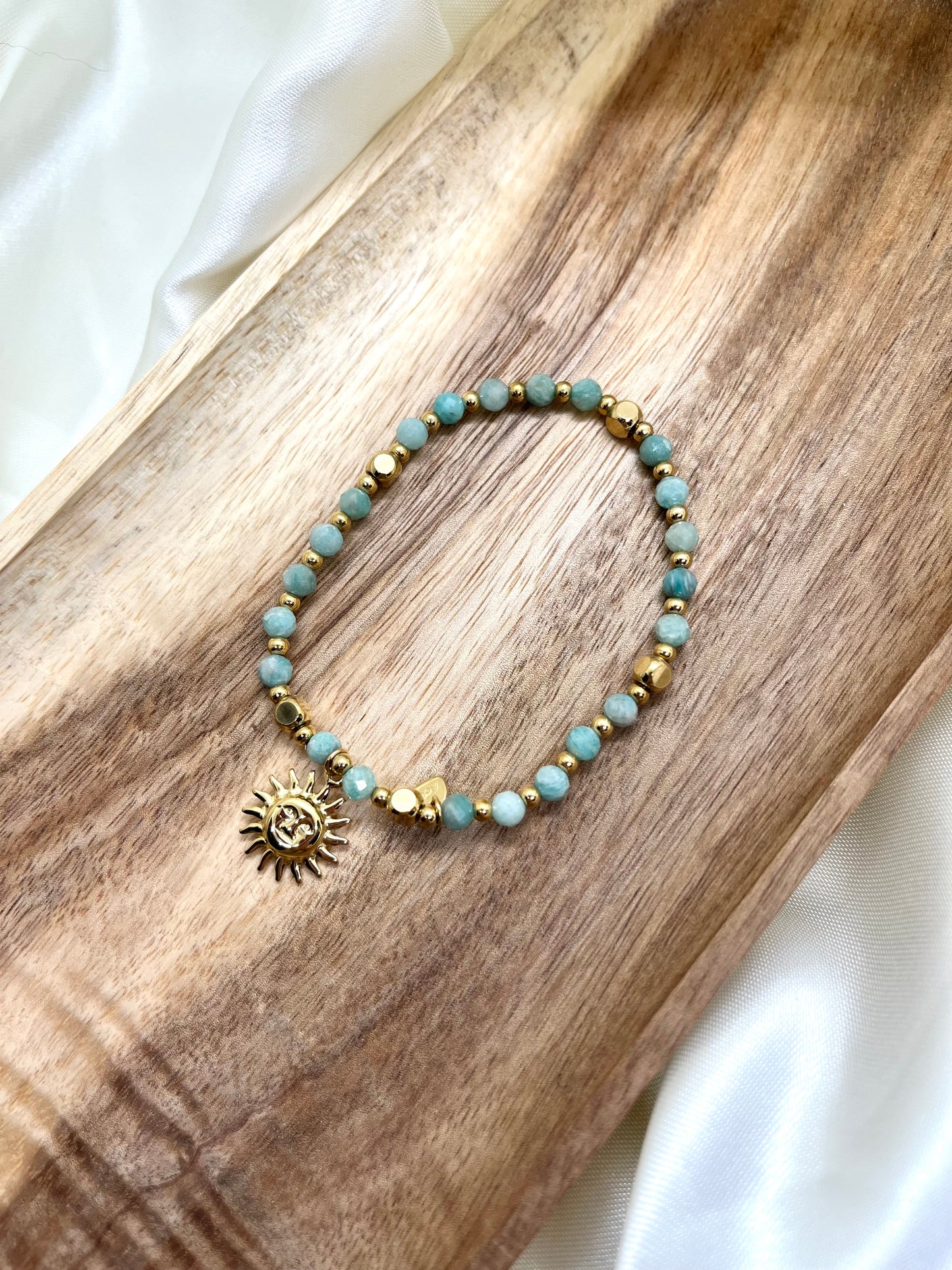 Bracelet doré et vert bleu soleil - Amazonite