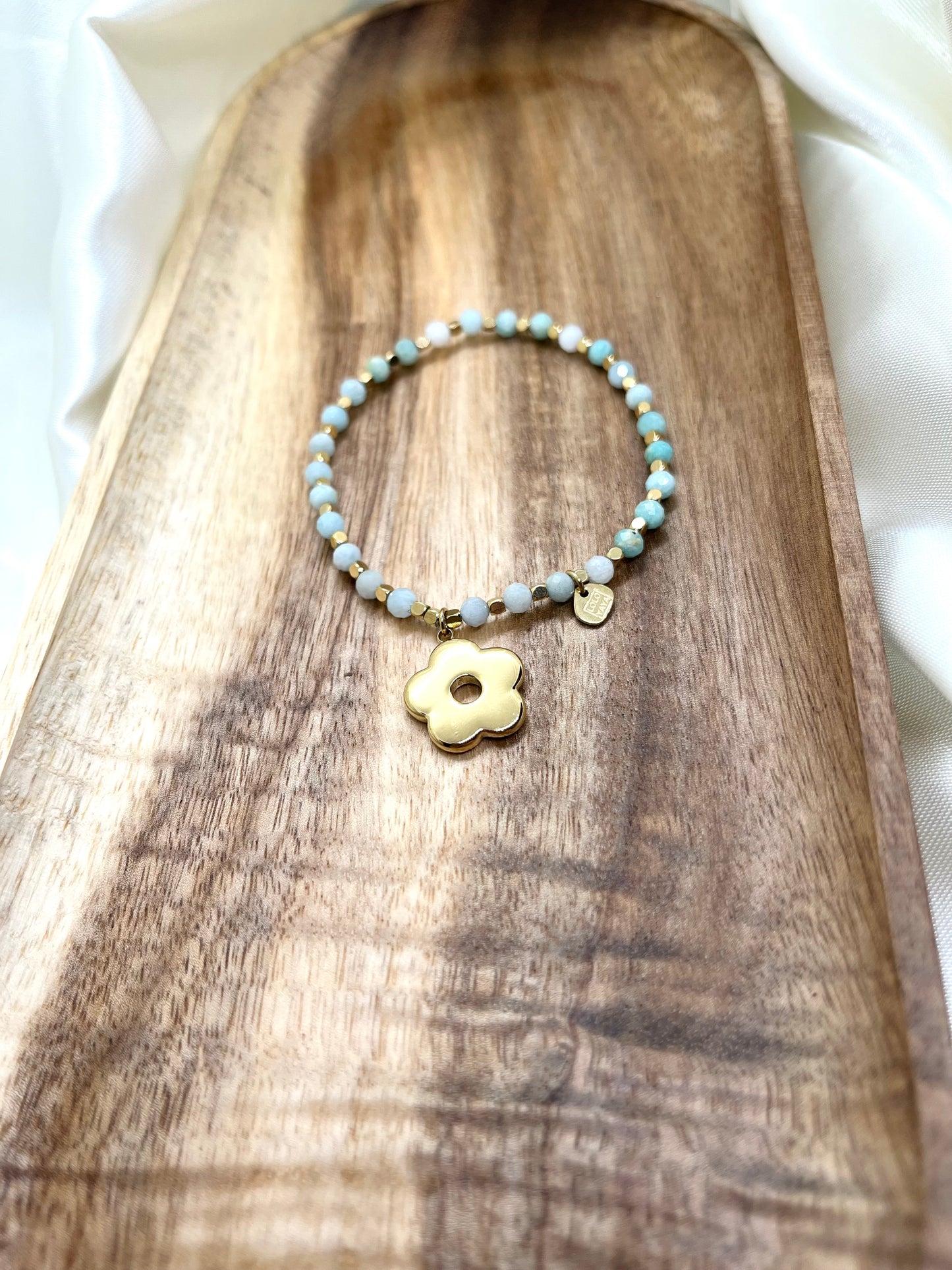 Bracelet doré et vert / bleu fleur - Amazonite