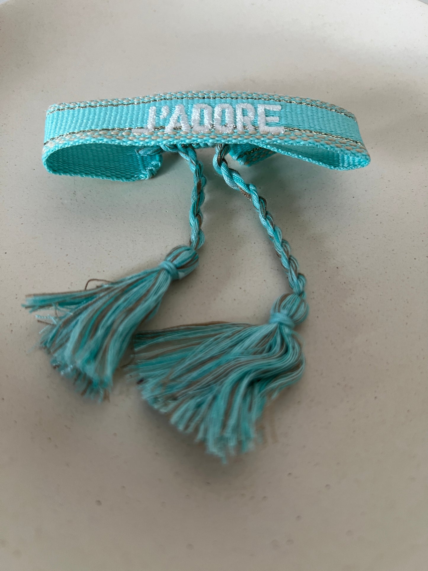 Bracelet j'adore turquoise et blanc