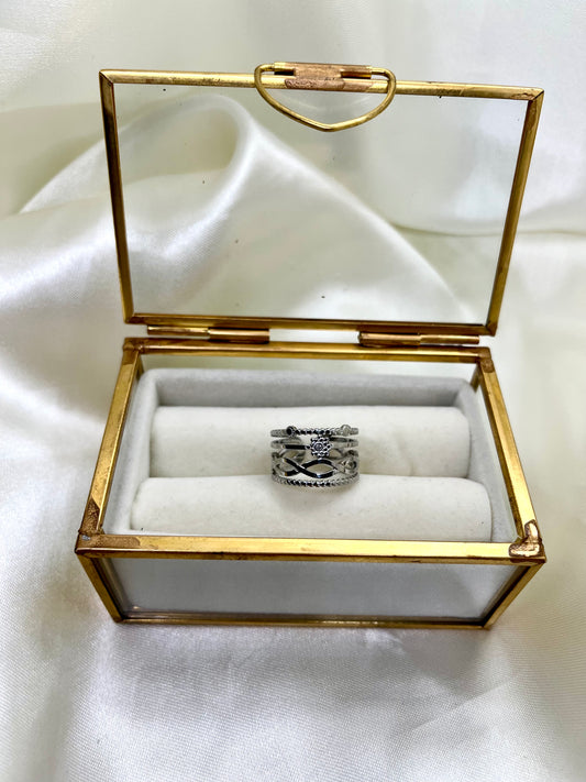 Bague argentée multi rangs