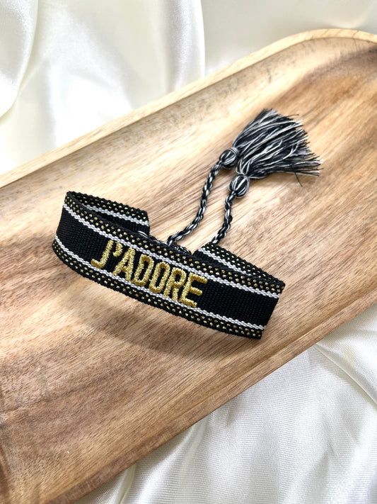 Bracelet j’adore noir, doré et blanc
