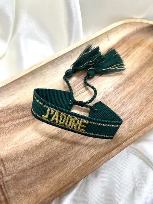 Bracelet j’adore vert sapin et doré