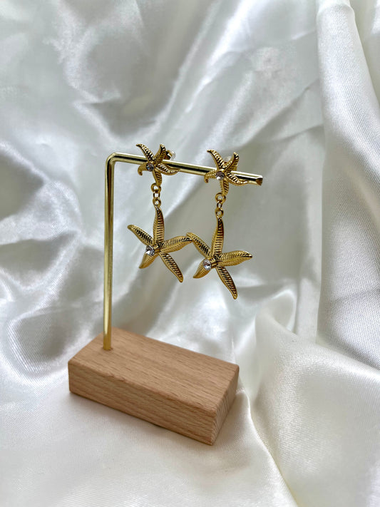 Boucles d’oreilles étoiles de mer dorées et strass