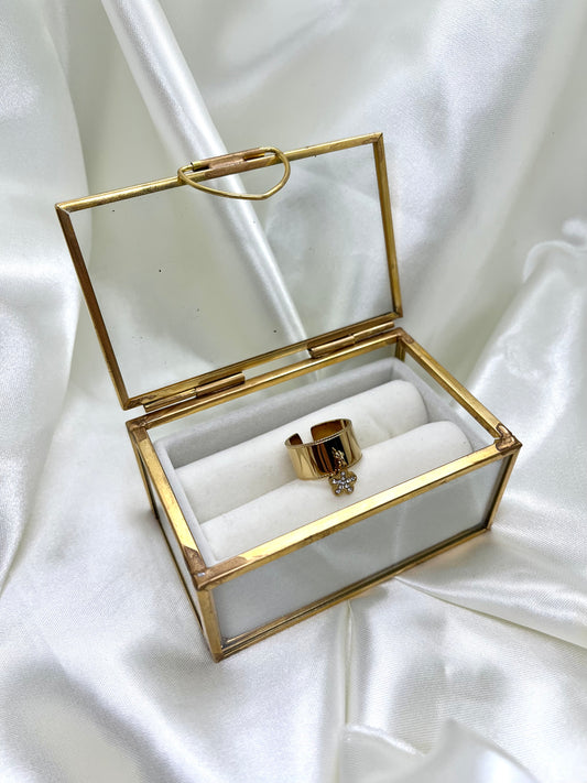 Bague doré fleur strass