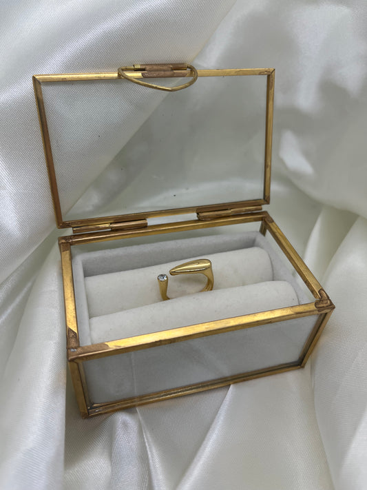 Bague doré et strass - bijoux en acier inoxydable femme
