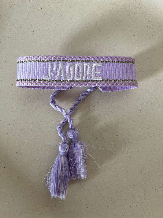 Bracelet j'adore violet et blanc